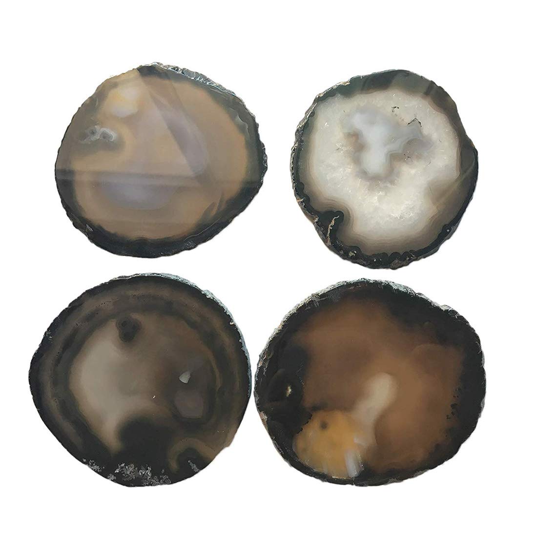 JIC Gem 3.5-4'' Natural Agate Coasters Dyed Black Sliced Geode Polished for Coffee Cup Home Decoration with Rubber Bumpers Home Decoration Set of 4