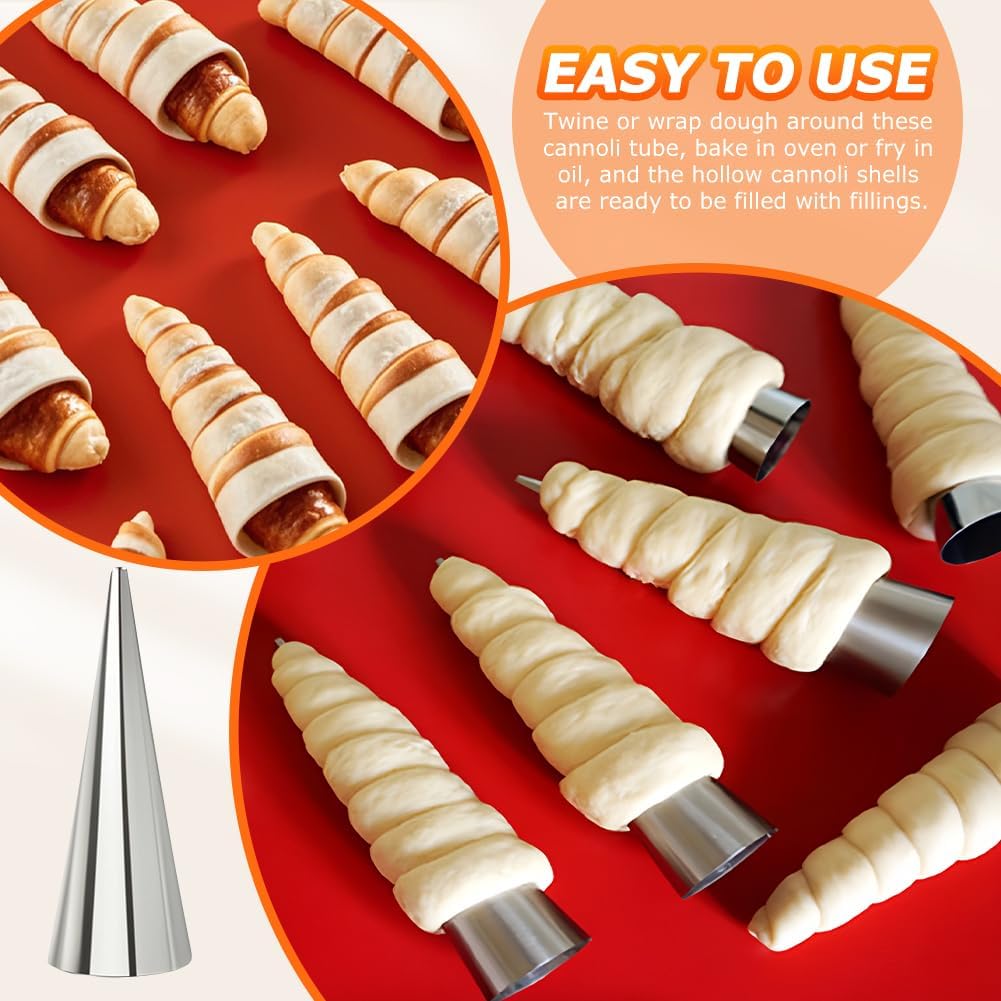Skiennix 35-Piece Cream Horn Molds - Non-Stick Baking Tubes for Perfect Cannoli | Silver