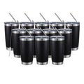 COMOOO 20oz Double Wall Vacuum Insulated Travel Mug, Stainless Steel Tumbler with Lid and Straw Durable Powder Coated Insulated Coffee Cup for Cold & Hot Drinks (Black, 12 pack