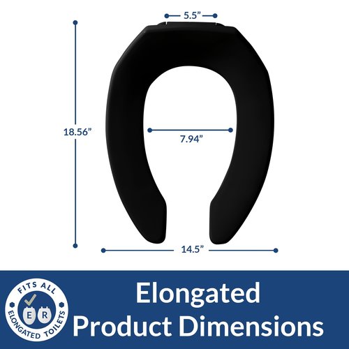 BEMIS 1955CT Commercial Open Front Plastic Toilet Seat, Heavy Duty Industrial Seat without Lid, Secure Installation for Long Lasting Use, Made in USA, Elongated, Black