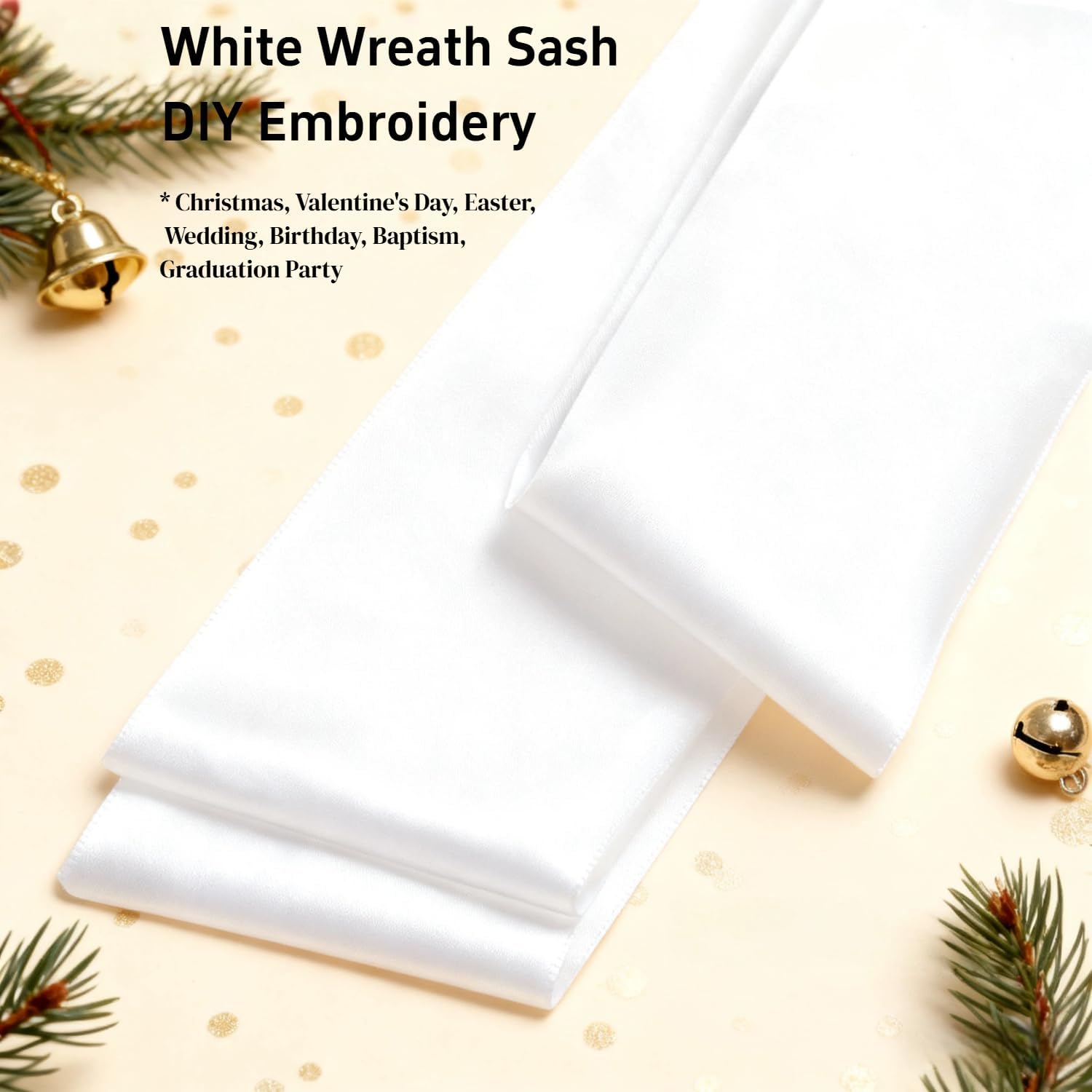 Skiennix 4 Pack White Wreath Sash - DIY Embroidery Satin Blank Accessories for Door Decor | Gift Box Included