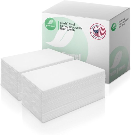 Fresh Towel Folded Disposable Hand Towels for Bathroom | Single-Use Hand Paper Towels for Bathroom Guests, 1/6 Folded | Soft and Absorbent Disposable Napkins (500, White)