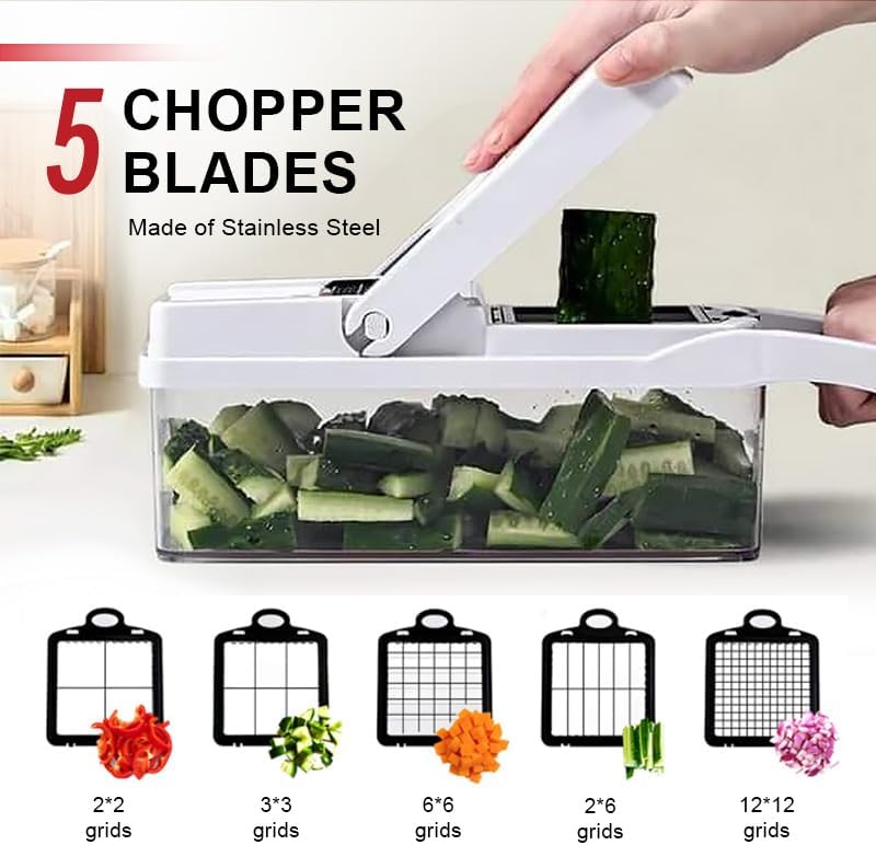 Vegetable Chopper 22-in-1 by [Brand Name] - 8 Blades, Onion Mincer & Egg Slicer | 1.3L Capacity Kitchen Gadget