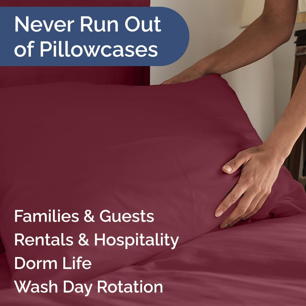Skiennix Queen Pillow Cases Set of 10 | Ultra Soft Hotel Quality, Wrinkle-Free & Stain Resistant - Burgundy