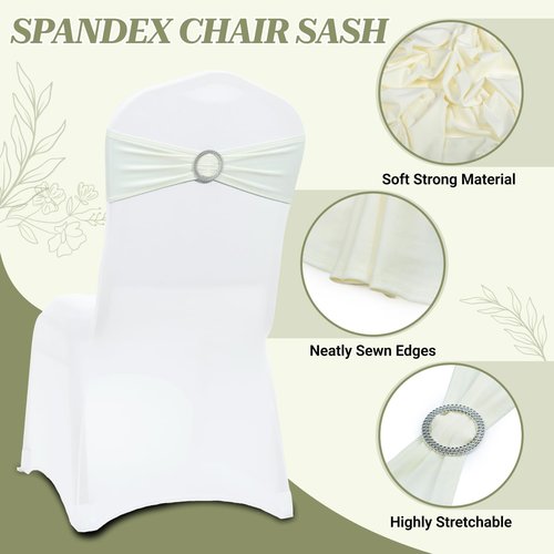 MDS Spandex Chair Sashes - Premium Stretch Covers with Buckle Slider for Weddings & Events | Ivory, Pack of 100