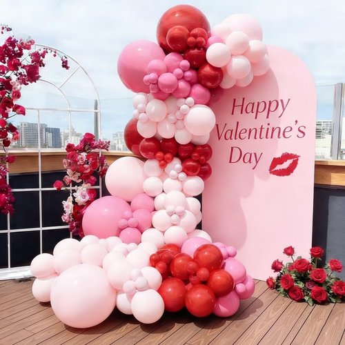 EICUECUE Valentines Day Balloons Garland Arch Kit - 165Pcs Different Size Red Pink Hot Pink Latex Balloons for Valentine's Day Galentine's Day Engagement Anniversary Party Decorations