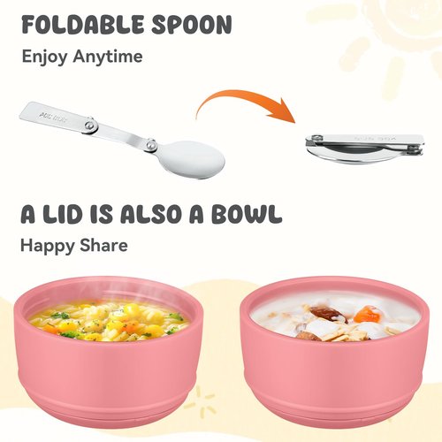 Aimsnk 17oz Soup Thermo for Hot Food Kids Insulated Food Jar,Thermo Hot Food Lunch Container, Width Mouth Stainless Steel Lunch Box for Kids with Handle Folding Spoon (Pink-Unicorn)