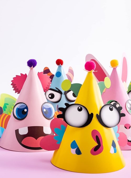 JOYIN 12 Sets Party Hats for Kids Birthday Party Games Craft Activities, Cute Animal Theme Birthday Hats Activity Kits with Stickers for Kids Holiday Theme Party Favors Easter Decoration