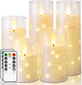 Homemory Flameless Candles - Battery Operated LED Candles with Fairy Lights & Remote Control | Ivory Set of 5 (5" 6" 8" 8")