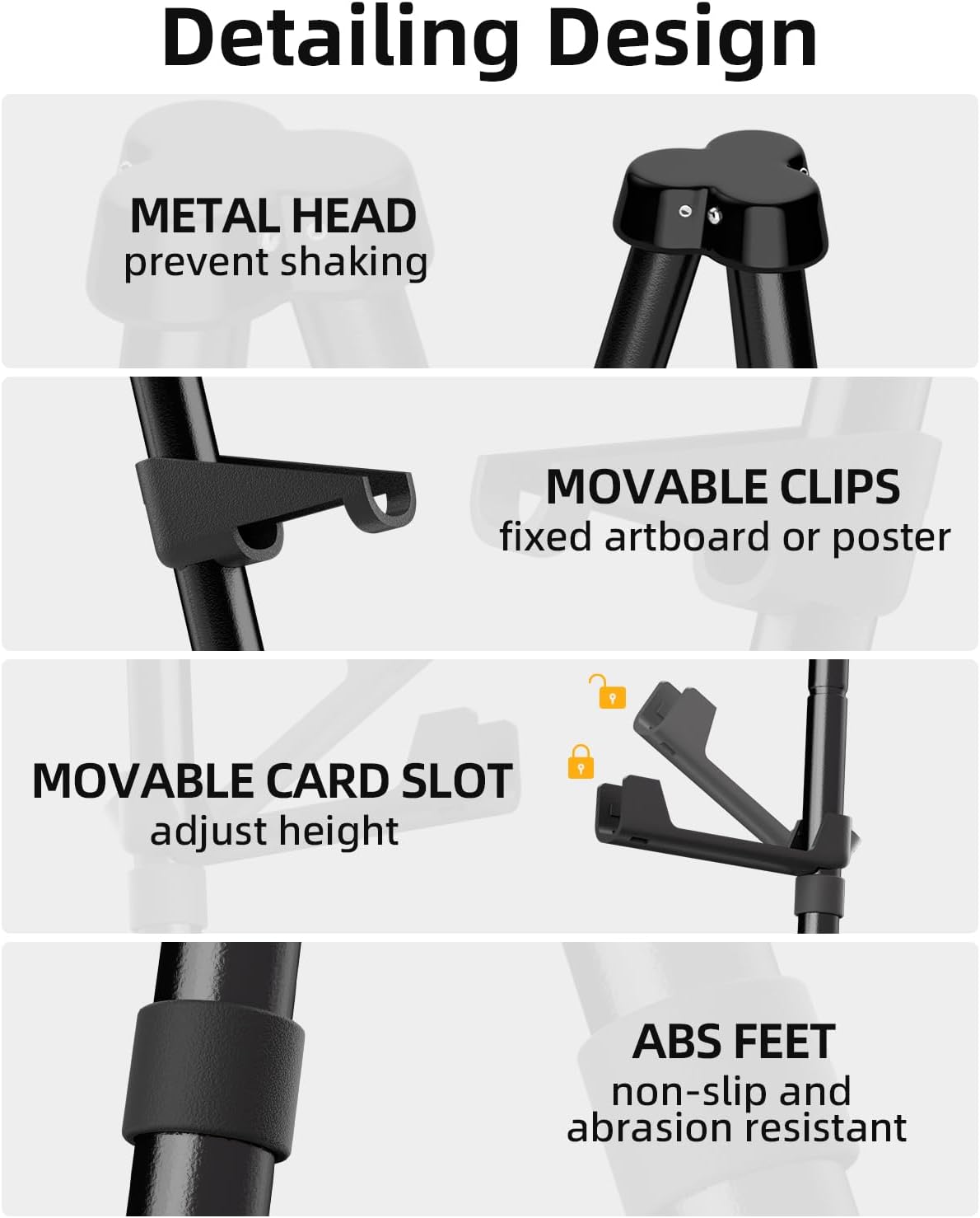 Nicpro Art Folding Easels - 63-Inch Metal Tripod Display Stands, 6 Pack, Collapsible with Carry Bag | Black