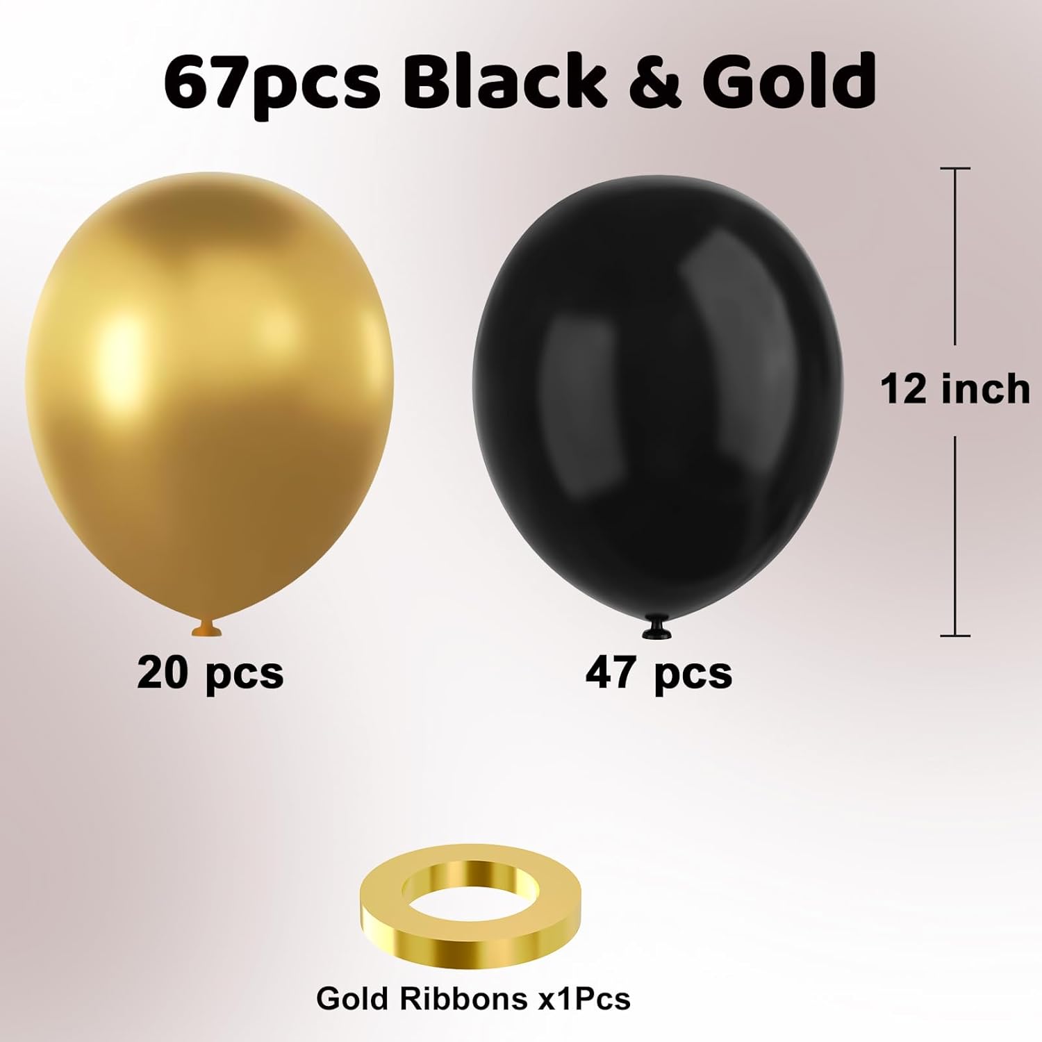 YMSZ Black and Gold Balloons - 67pcs 12 Inch Metallic Balloons for Birthday & Party Decorations
