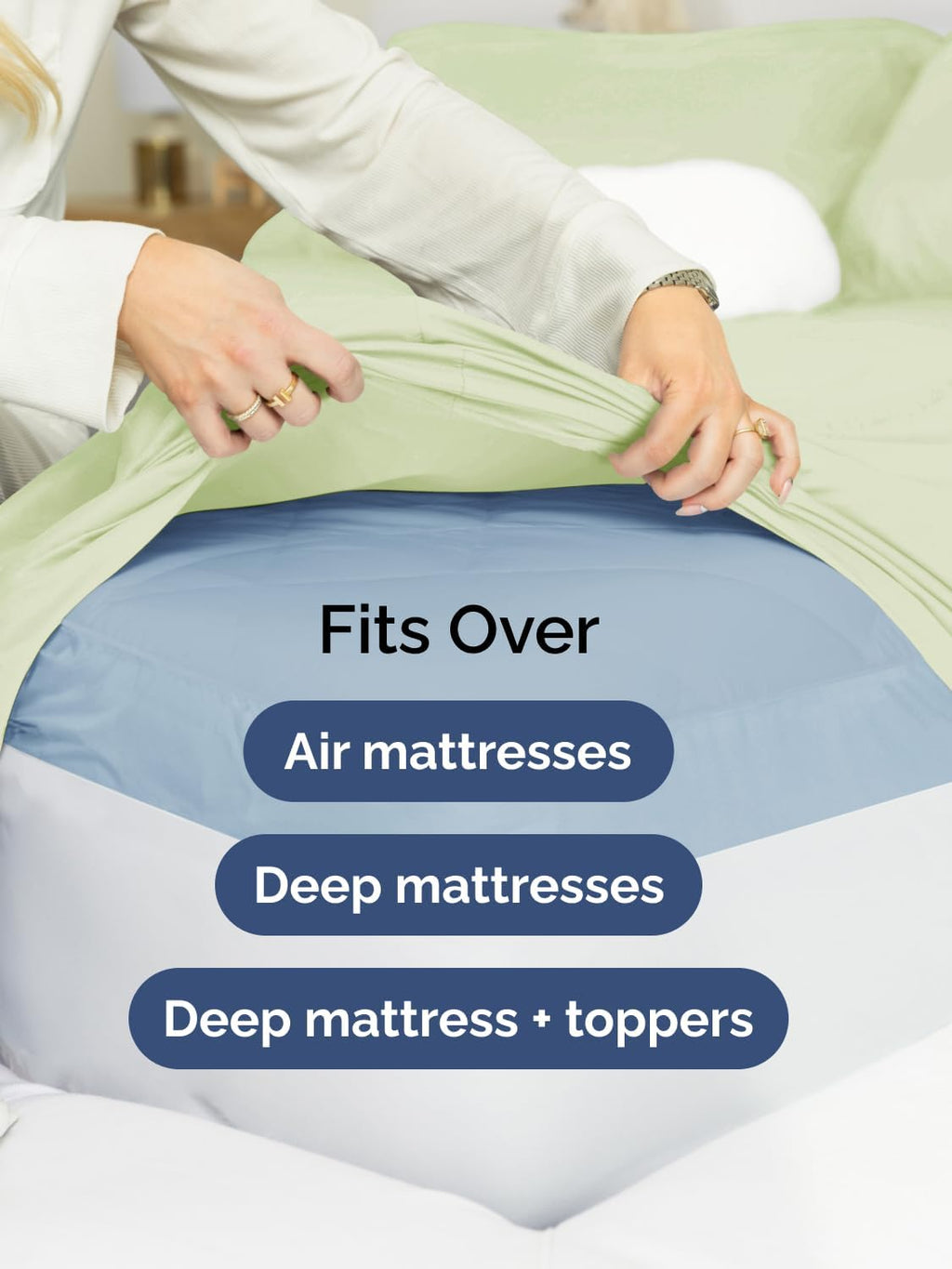 Skiennix Extra Deep Split King Sheet Set - 7 Piece Breathable Cooling Bedding - Soft Wrinkle-Free Light Sage