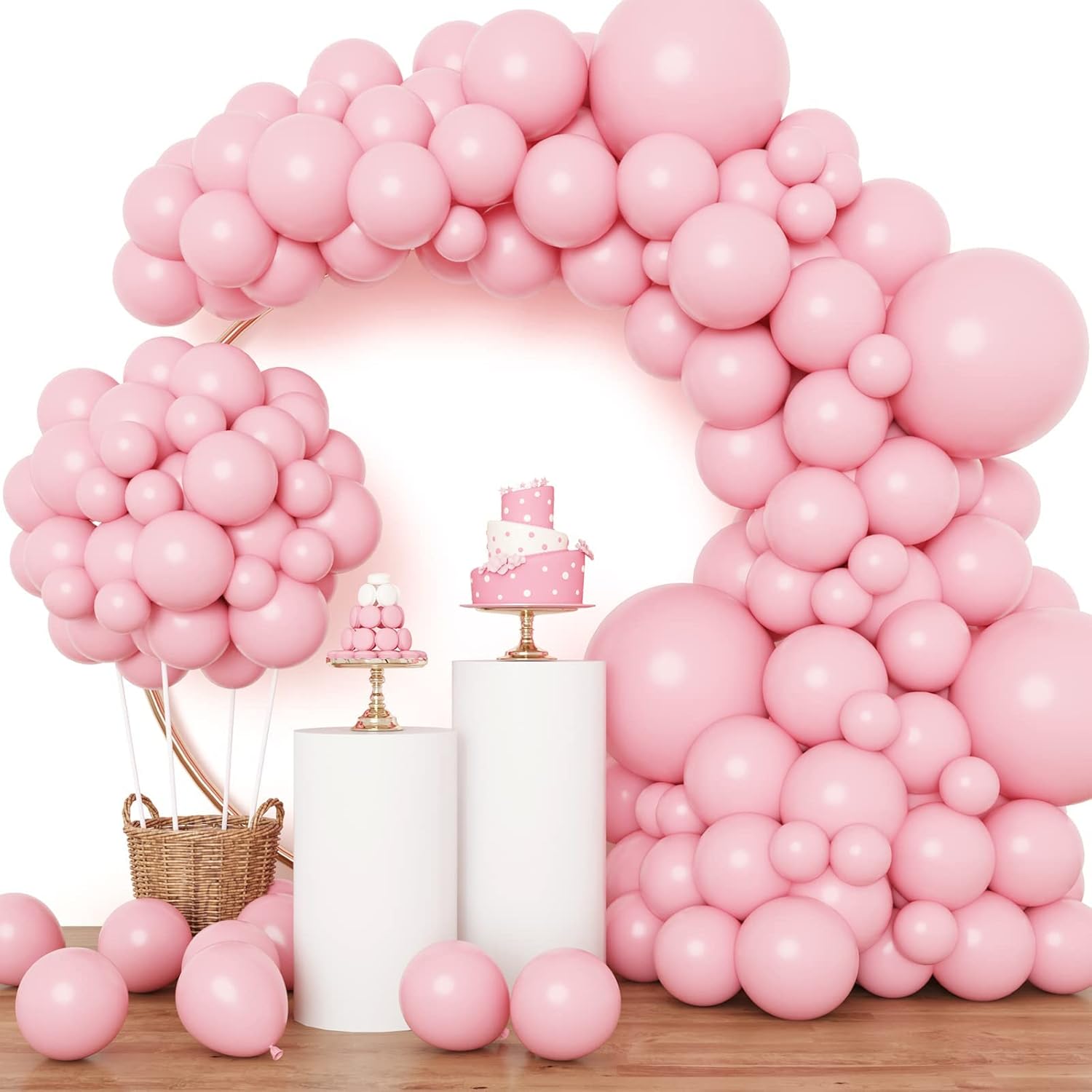 RUBFAC Pink Balloons - 129-Piece Set in Light Pastel Pink for Birthday, Baby Shower, and Wedding Decor