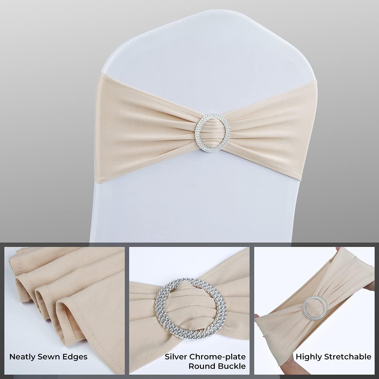 Babenest Spandex Chair Sashes Bows - 30PCS Premium Stretch Covers with Buckle Slider for Weddings | Champagne