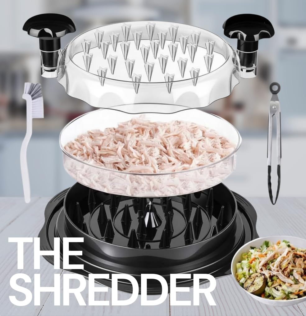 Haarshe Upgraded 5-in-1 Large Chicken Shredder with Cleaning Brush & Tong 10'' Pro Chicken Shredder Tool Twist Large Stable Anti-Slip Ergonomic Handle Removable Tray Dishwasher Safe, BPA Free