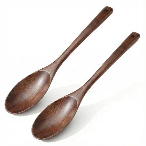 AERZIP 12 Inch Wooden Cooking Spoons, Long Handle Wooden Spoons, Heat Resistant, Large Wood Spoon for Cooking Serving Mixing Salads and Nonstick Cookware (2 PCS)