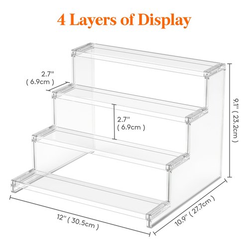 Lifewit 12 Inch PS Plastic Perfume Stand Organizer for Women, 4 Tier Display Riser, Tool-Free Assembly, Fragrance Makeup Cosmetics Shelf for Vanity Bedroom Bathroom Storage Organization, Clear, 1 Pcs