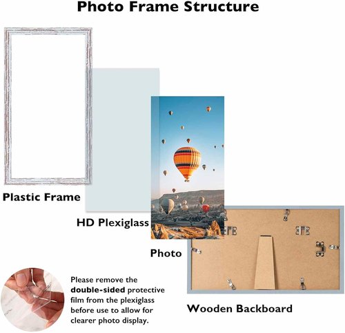 JCJMY 4x9 Picture Frame - Rustic White Wall Hanging & Tabletop Display | Shatter-Resistant Plexiglass