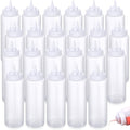 Singhoow 24 Pcs 32 oz Squeeze Bottle Large Plastic Wide Mouth Squeeze Bottles for Condiment Sauces Chocolate Ketchup Mustard BBQ Grill Restaurant (Clear)