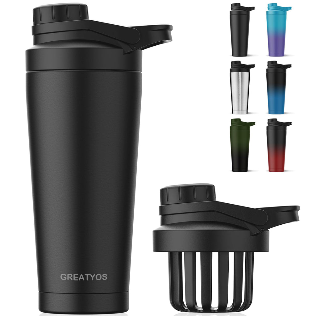 Greatyos Stainless Steel Shaker Bottle with Noise-Free Design - Patented 24 oz Insulated Metal Shakers Bottles Cup for Protein Mixes and Pre Workout 100% Leak Proof (Camouflage Flag)
