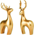 Braxio Deer Statue | 2-Piece Gold Resin Reindeer Sculpture for Home Decor & Office Accent