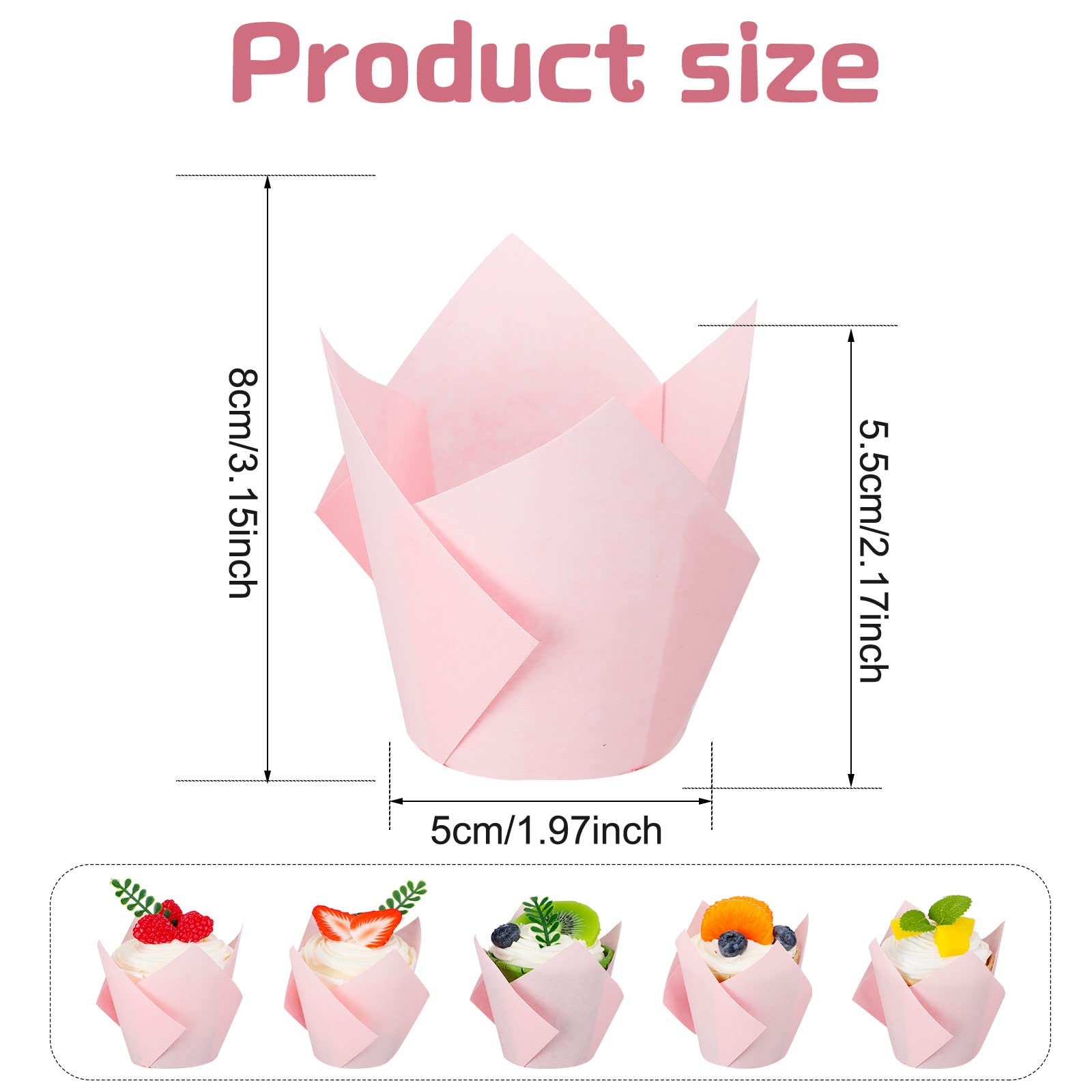 Jutom 200 Pack Tulip Cupcake Liners Paper Baking Cups Greaseproof Muffin Liners Grease Resistant Cupcake Wrappers for Weddings Birthday Cake Balls Muffins Candy Jelly Party(Pink)
