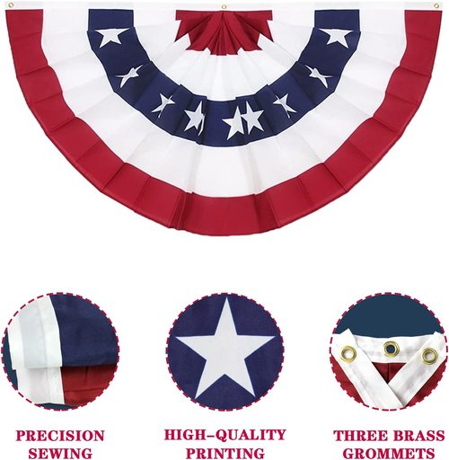 American Pleated Fan Flag - Set of 4 Patriotic Half Fan Bunting for 4th of July & Memorial Day