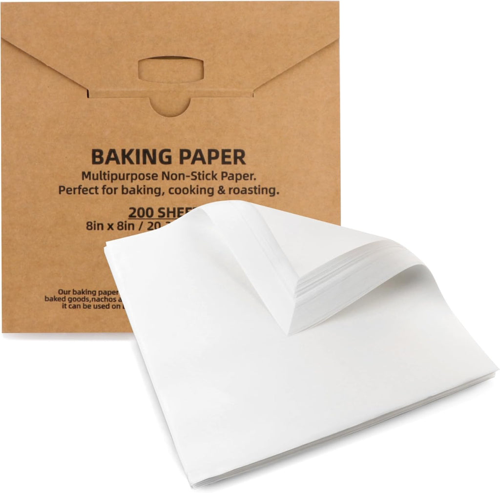 Skiennix Parchment Paper Sheets - 200 Pcs Food Grade Non-Stick Baking Liners | 8x8 Inch White