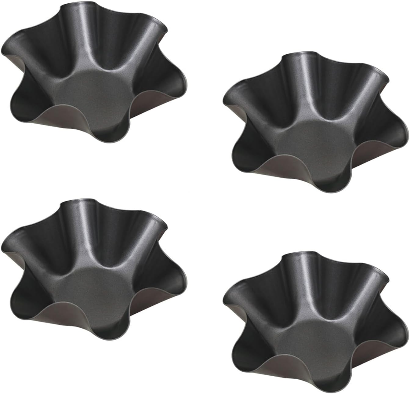 Skiennix Tortilla Pan Set - 4-Piece Non-Stick Carbon Steel Taco Shell Makers | Black Flower-Shaped Molds (16.5x7.5x6cm)