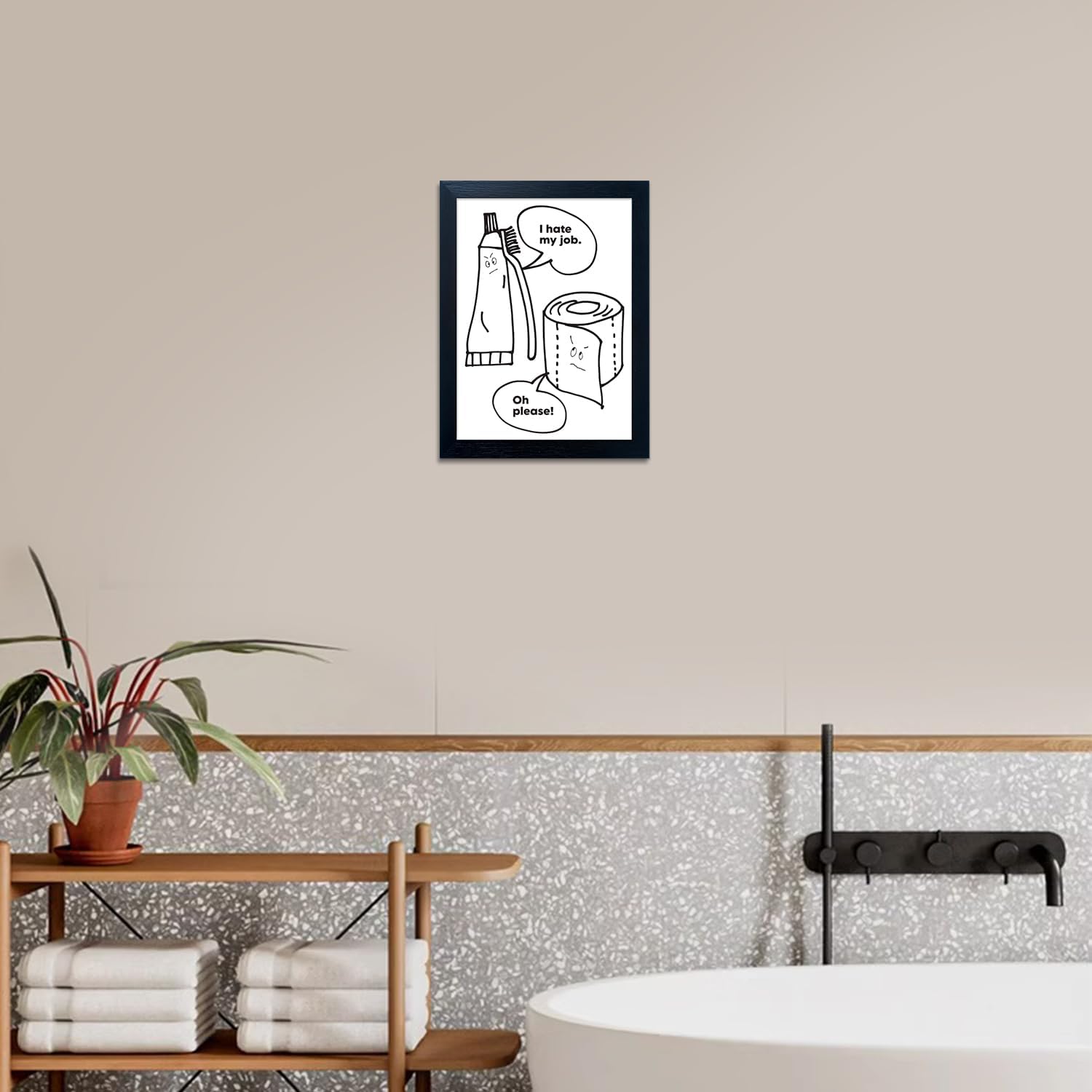 Regine Switzerland Bathroom Wall Art - Funny Quote Canvas Print | Framed Black and White Decor