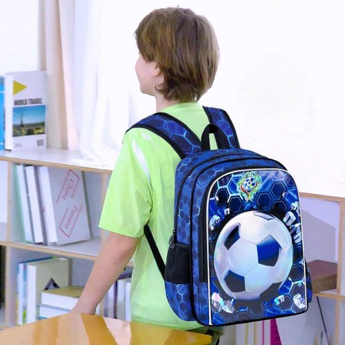 WZLVO 3PCS Football Backpack for Boys, 16'' Kids Soccer Bookbag with Lunch Box, Water Resistant School Backpacks for Preschool Elementary Kindergarten Travel