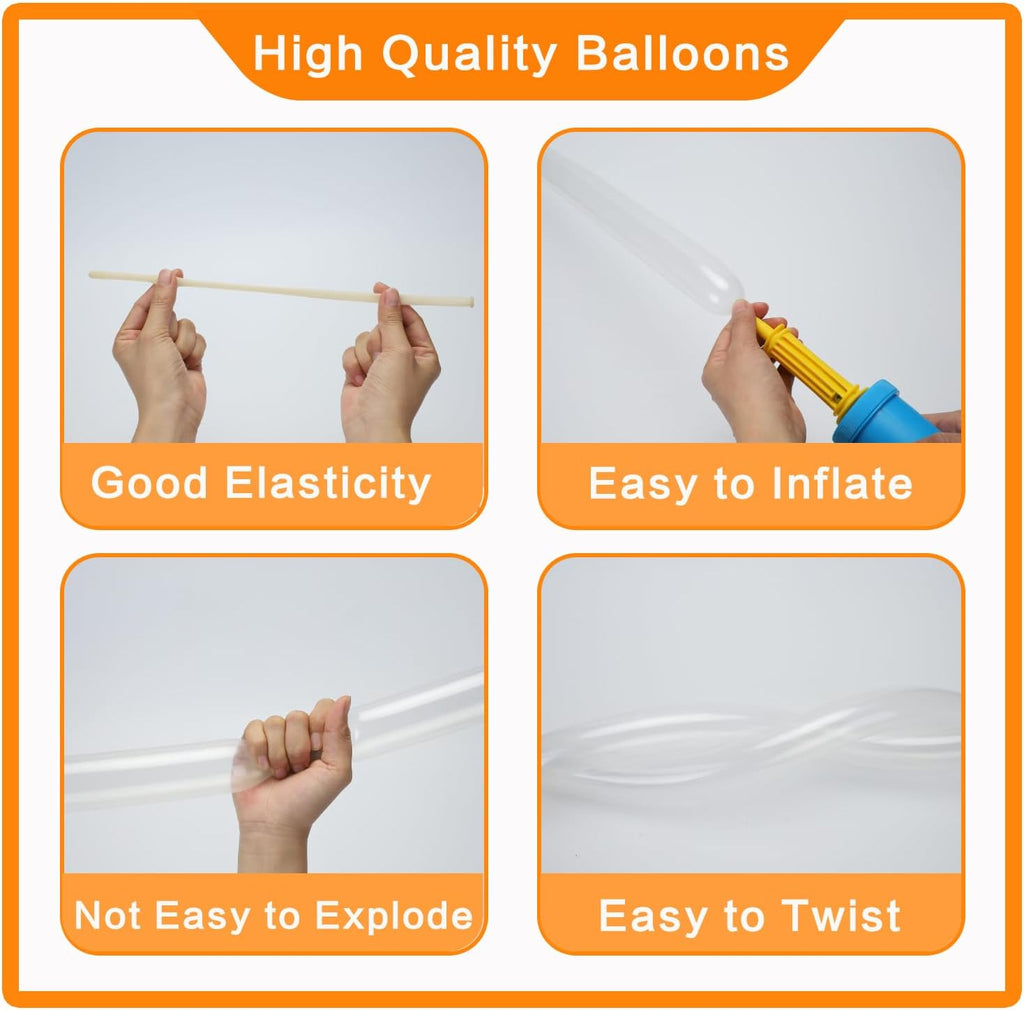 PIGETALE 100Pcs Clear 260 Balloons - Transparent Long Latex Twisting Balloons for Party Decor