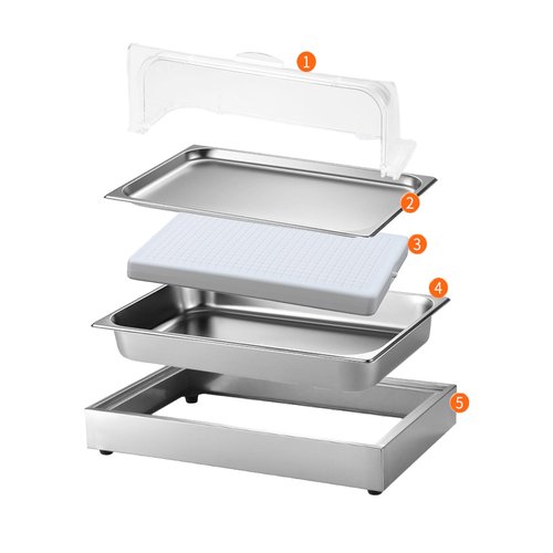 Ice Food Serving Display Tray, Stainless Steel Catering Supplies Buffet Display with Clear Roll Top & Ice Pack, Cooling Food Chilled Serving Plate for Restaurant Buffet Vendor Hotel Kitchen Party