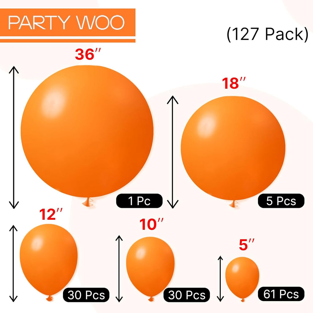 PartyWoo Orange Balloon Arch Kit - 127pcs in Various Sizes for Thanksgiving & Halloween Celebrations