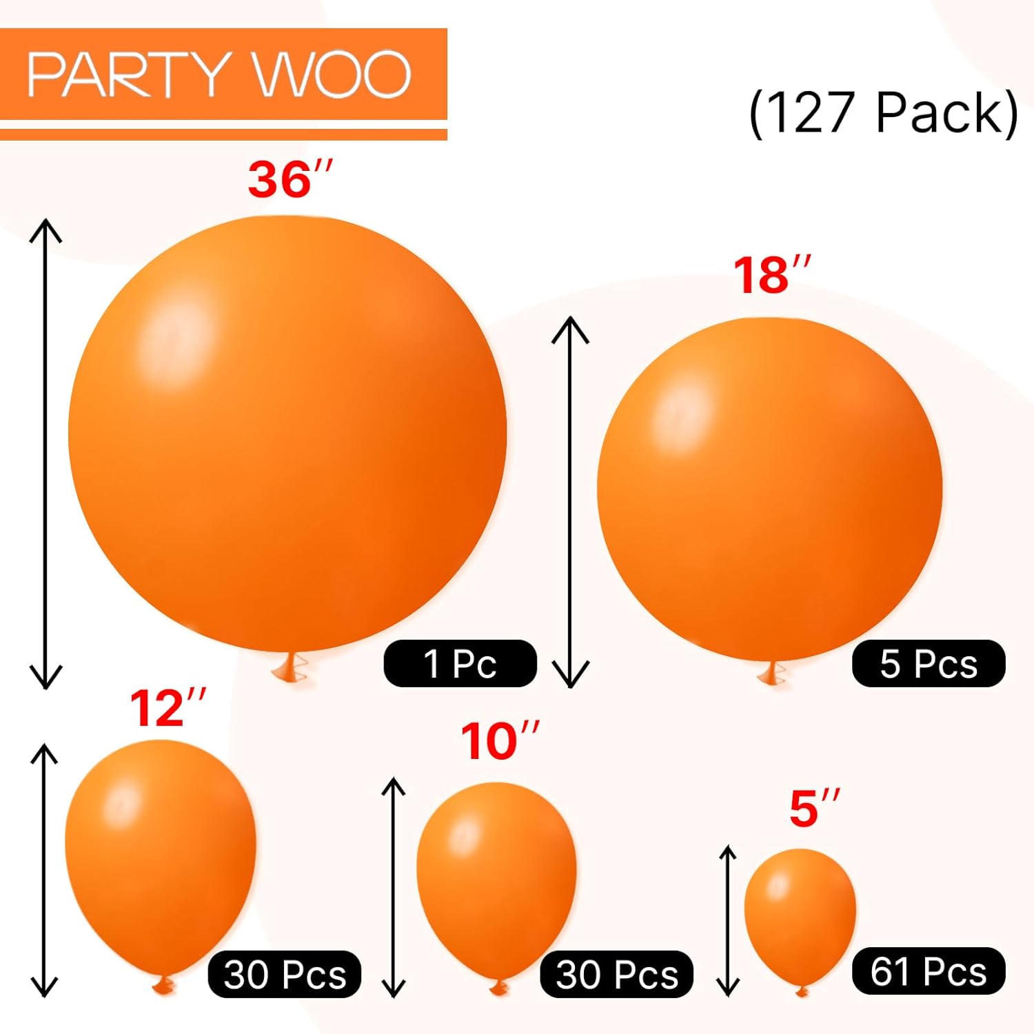 PartyWoo Orange Balloon Arch Kit - 127pcs in Various Sizes for Thanksgiving & Halloween Celebrations