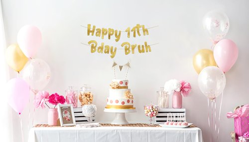 Happy 11th Bday Bruh Gold Glitter Banner -11th Birthday Party Supplies, Ideas, Gifts and Decorations