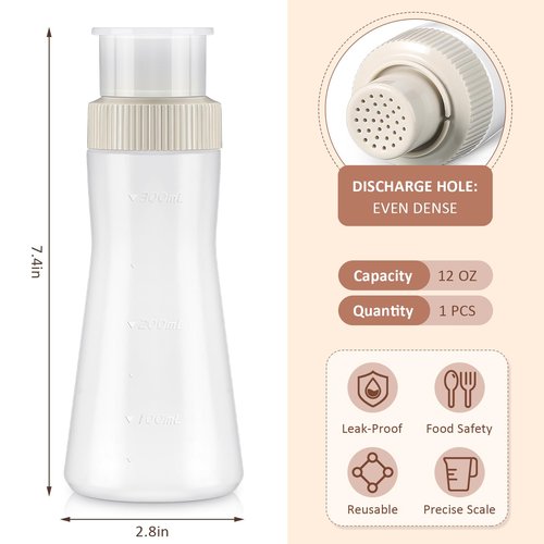 Havawish 1 Pcs Cake Moistening Bottle Syrup Dispense 12 Oz/350ml Graduated Plastic Squeeze Bottle for Soaking Honey Syrup Rain Spray with Sealing Lid Easy Storage Reusable Baking Tools (White)