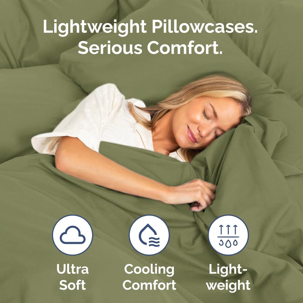 Skiennix Body Pillowcases Set of 2 | 20x54 Soft & Breathable Pillow Covers for Side Sleepers - Sage Green, Wrinkle-Free & Machine Washable