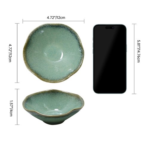 KROUJITY 4.72" Small Decorative Bowl, Ceramic Green Key Bowls for Entryway Table, Jewelry Dish, Trinket Holder, Offering Bowl, Potpourri Bowl, Vintage Home Decor with Unique Irregular Rim