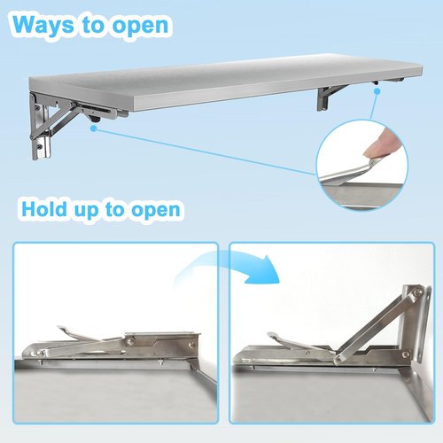 timiland Folding Concession Shelf 48 x 12 Inch, Stainless Steel Drop Down Serving Shelf, Wall Mounted Folding Shelf for Food Truck Window & Concession Stand