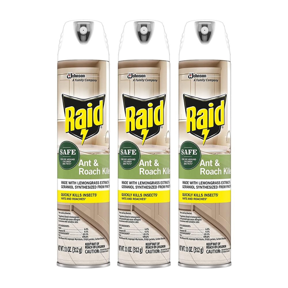 Raid Ant and Roach Killer - Effective Aerosol Spray with Essential Oils | 3-Pack