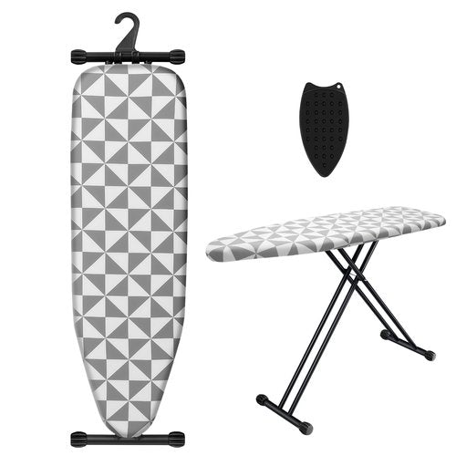 UFETGYG Ironing Board with Silicone Iron Rest pad,Extra Thick Cover,14x54 Compact and Space Saver Iron Board, Height Adjustable,Stable Structure, Easy to Fold, Gray and White