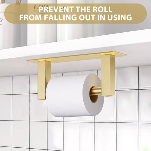 Brushed Gold Self Adhesive Toilet Paper Holder, Stainless Steel Bathroom Toilet Paper Holder Stick On Wall Mount, Commercial Toilet Paper Dispenser Peel and Stick Toilet Paper Holder Adhesive