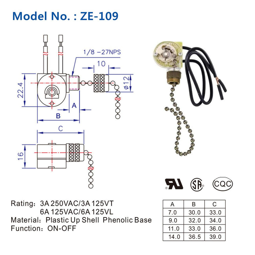 Pull Chain Switch Zing Ear ZE-109 Ceiling Fan Switch Ceiling Fan Light Lamp Replacement 2 Pack Bronze
