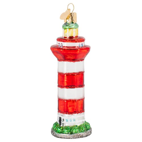 Old World Christmas Hilton Head Lighthouse Glass Blown Ornament for Christmas Tree, Handcrafted Holiday Decoration, Landmarks Collection