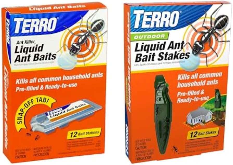 TERRO Liquid Ant Killer Bundle - 12 Bait Stations & Outdoor Ready-to-Use Ant Bait Stake Trap
