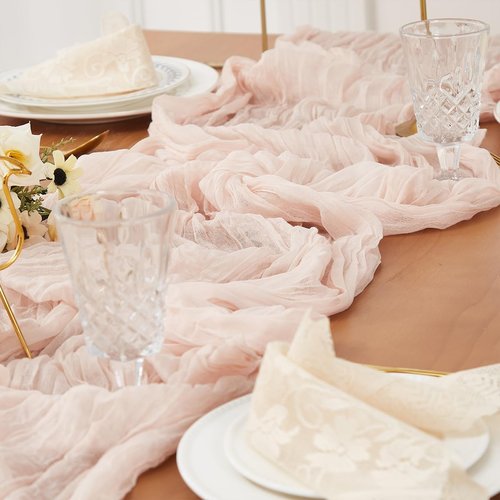 Cheesecloth Table Runner by Dusty Pink - 120 Inch Boho Rustic Design for Weddings & Parties