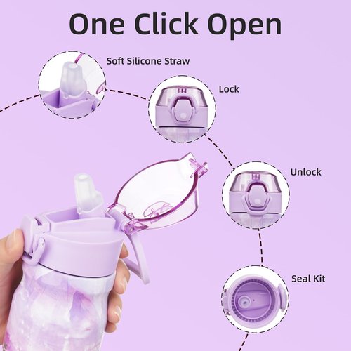 BJPKPK Stainless Steel Insulated Water Bottle - 14oz Reusable Thermal Flask with Straw Lid | Keeps Drinks Hot & Cold - Dawn