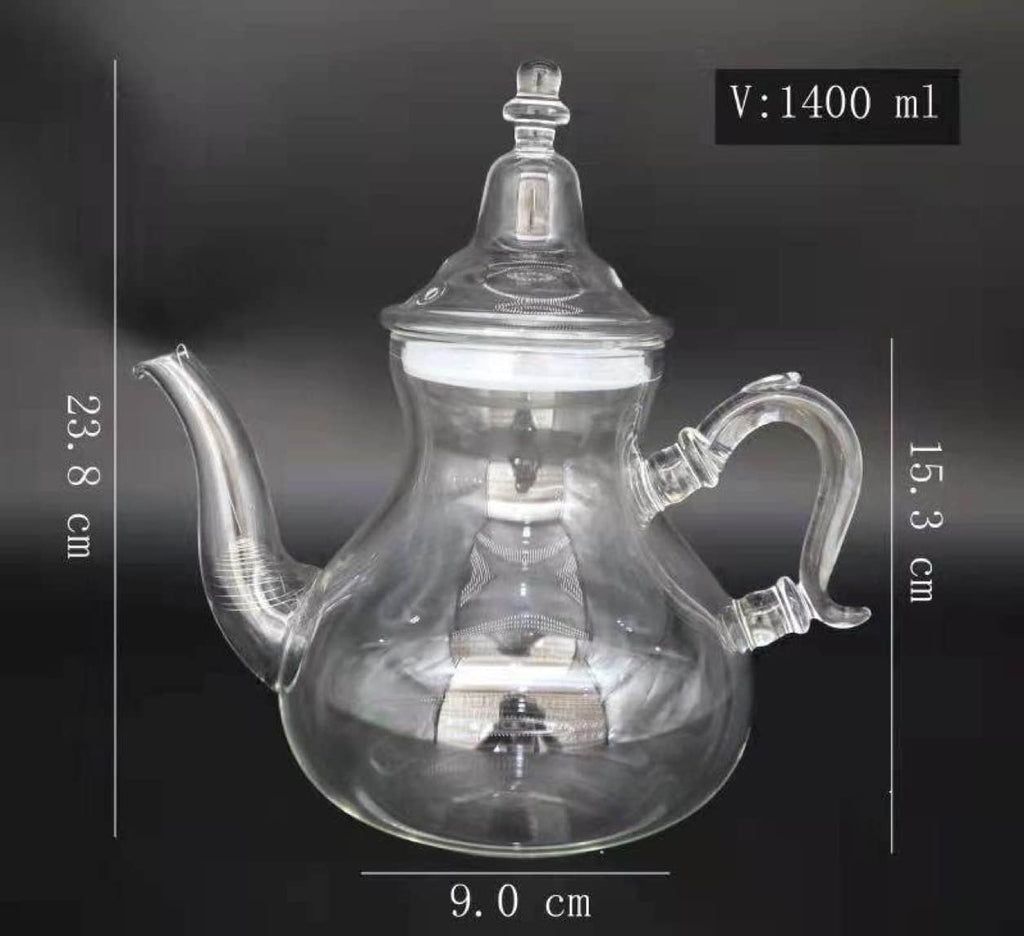 Marrakesh Gardens Imported Moroccan Glass Teapot with Integrated Filter, Bring Home a Beautifully Functional Near East Tradition, 47 Ounces. (1.50 L), Clear