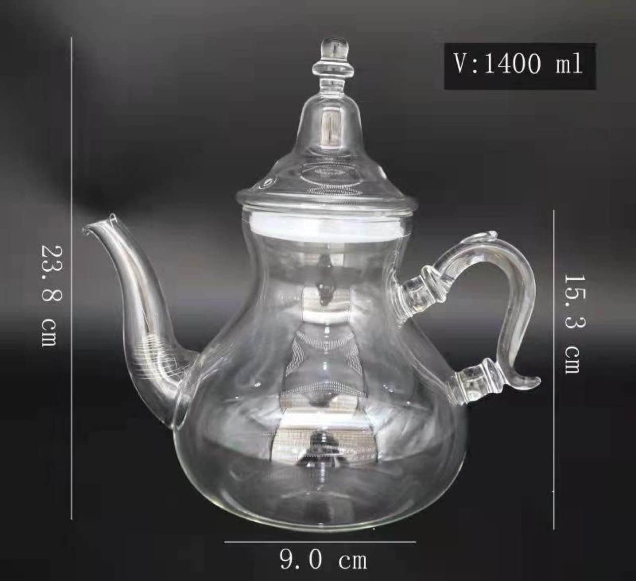 Marrakesh Gardens Imported Moroccan Glass Teapot with Integrated Filter, Bring Home a Beautifully Functional Near East Tradition, 47 Ounces. (1.50 L), Clear